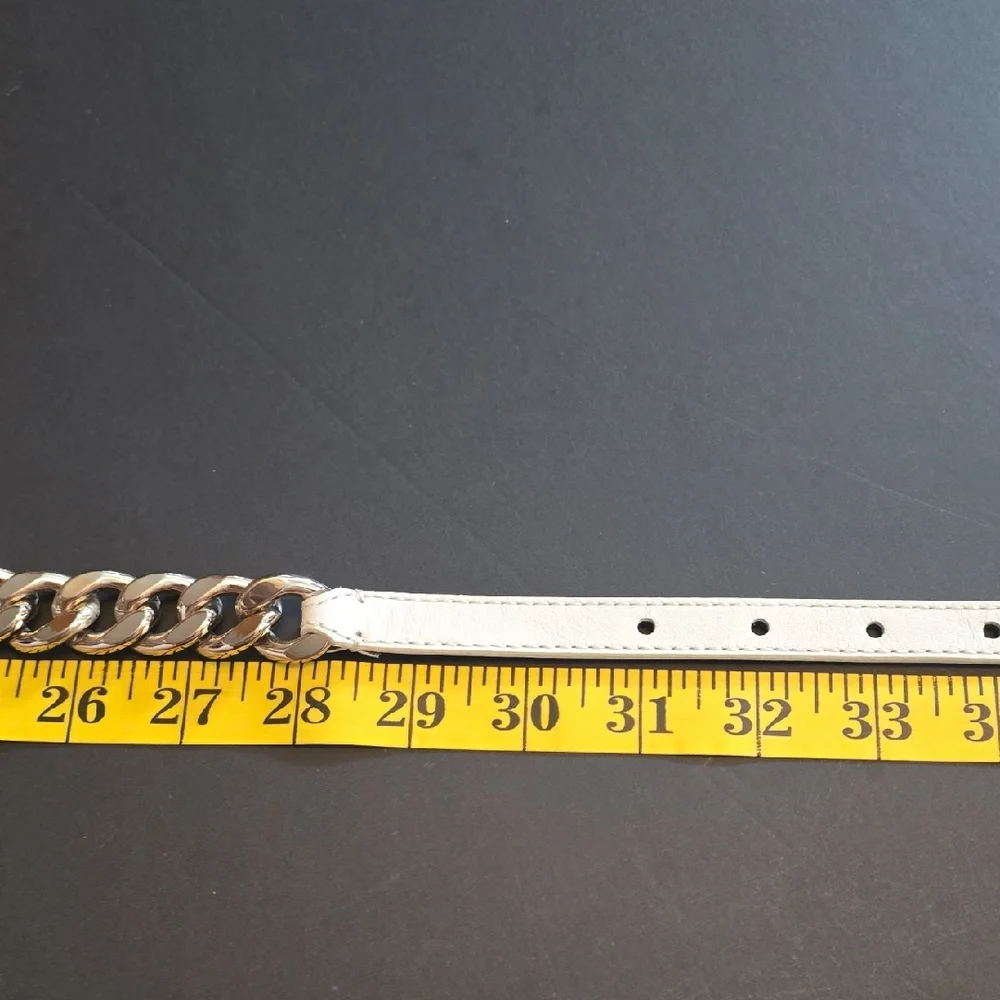 Per Se White and Gold Tone Chain Belt, Sz S NWT